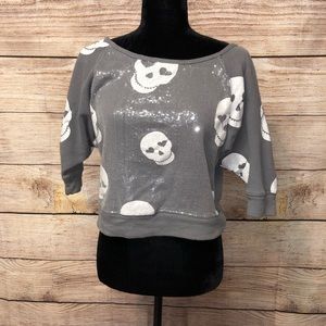 Hard Candy Sequin Skull Crop Top